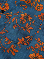 Men's Blue Floral Print Bohemian Resort Short Sleeve Shirt