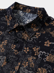 Men's Vintage Floral Print Bohemian Beach Short Sleeve Shirt