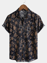 Men's Vintage Floral Print Bohemian Beach Short Sleeve Shirt