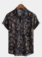Men's Vintage Floral Print Bohemian Beach Short Sleeve Shirt