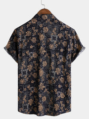 Men's Vintage Floral Print Bohemian Beach Short Sleeve Shirt