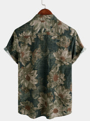 Men's Vintage Floral Casual Holiday Short Sleeve Shirt