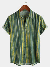 Men's Retro Green Striped Short Sleeve Shirt