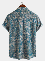 Men's Retro Print Casual Short Sleeve Button Up Shirt