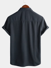 Men's Casual Waffle Short Sleeve Button Up Summer Loose Fit Beach Shirt