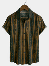 Men's Summer Casual Short Sleeve Cotton Retro Striped Shirt