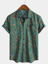 Men's Abstract Stylish Pocket Button Up Short Sleeve Retro Shirt