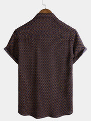 Men's Geometric Print Bohemian Casual Short Sleeve Shirt