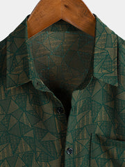 Men's Green Geometric Abstract Print Casual Short Sleeve Shirt
