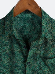 Men's Green Vintage Geometric Casual Short Sleeve Shirt