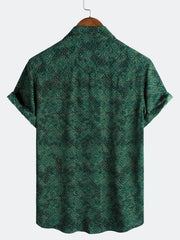 Men's Green Vintage Geometric Casual Short Sleeve Shirt