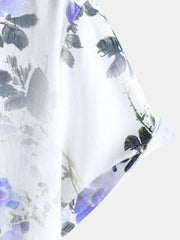 Men's Casual Holiday Summer Floral Print Short Sleeve Cotton Shirt