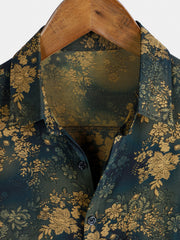 Men's Retro Floral Print Rayon Short Sleeve Shirt