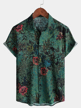 Men's Green Vintage Floral Print Soft Summer Short Sleeve Shirt