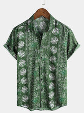 Men's Vintage Striped Print Camp Short Sleeve Shirt
