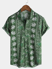 Men's Vintage Striped Print Camp Short Sleeve Shirt