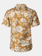 Men's Yellow Floral Pocket Resort Short Sleeve Shirt