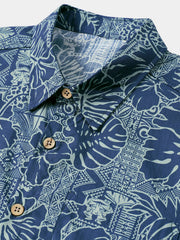 Men's Breathable Short Sleeve Tropical Botanical Cotton Shirt