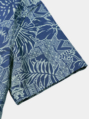 Men's Breathable Short Sleeve Tropical Botanical Cotton Shirt