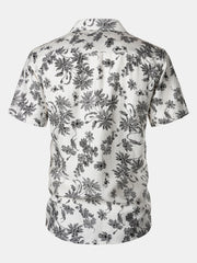 Men's Floral Print Pocket Short Sleeve Hawaiian Shirt