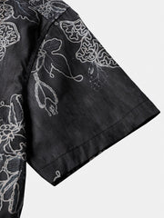 Men's Short Sleeve Cotton Breathable Island Holiday Sketch Floral Retro Shirt