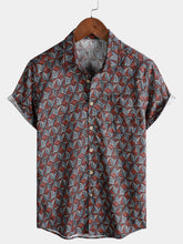 Men’s Geometric Pattern Short Sleeve Button Up Breathable Cool Everyday Casual Shirt