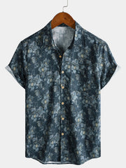 Men’s Classic Vintage Floral Short Sleeve Button Down Breathable Cool Casual Shirt