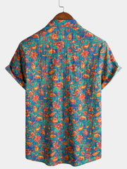 Men's Paisley Floral Print Bohemian Resort Short Sleeve Shirt