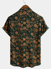 Men's Floral Print Boho Vintage Casual Short Sleeve Shirt