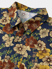 Men’s Summer Beach Vintage Navy Blossom Cotton Casual Breathable Short Sleeve Shirt