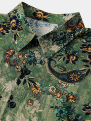 Men's Green Paisley Floral Print Vintage Summer Short Sleeve Shirt
