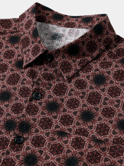 Men’s Summer Beach Vintage Wine Red Geometric Cotton Casual Breathable Short Sleeve Shirt