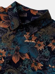 Men's Retro Floral Print Button Vintage Short Sleeve Shirt