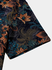Men's Retro Floral Print Button Vintage Short Sleeve Shirt