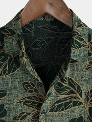 Men's Floral Vintage Green Summer Holiday Button Up Short Sleeve Shirt