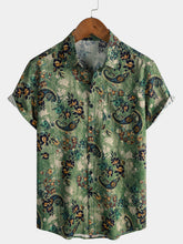 Men's Green Paisley Floral Print Vintage Summer Short Sleeve Shirt