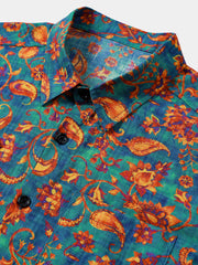 Men's Paisley Floral Print Bohemian Resort Short Sleeve Shirt
