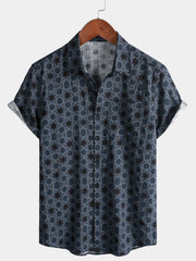 Men’s Weekend Everyday Outdoor Travel Daily Home Abstract Pattern Cotton Casual Short Sleeve Shirt
