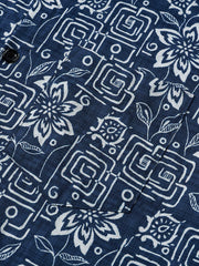 Men's Boho Casual Navy Blue Geometric Floral Print Short Sleeve Shirt