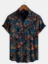 Men's Retro Floral Print Button Vintage Short Sleeve Shirt