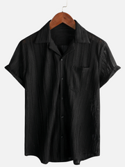 Men's Summer Lace Short Sleeve Casual Button Up Beach Shirt