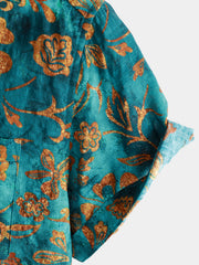 Men's Floral Print Pocket Hawaiian Short Sleeve Shirt