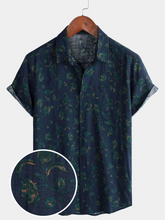 Men's Blue Floral Holiday Casual Pocket Short Sleeve Button Up Shirt