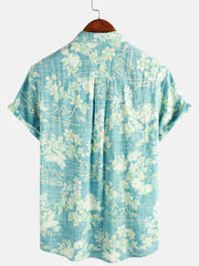 Men's Vintage Hawaiian Tropical Floral Print Pocket Beach Summer Short Sleeve Button Shirt