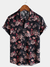 Men's Floral Retro Black Summer Holiday Short Sleeve Shirt