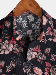 Men's Floral Retro Black Summer Holiday Short Sleeve Shirt