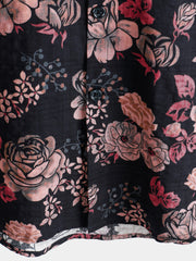 Men's Floral Retro Black Summer Holiday Short Sleeve Shirt