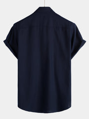 Men's Cotton & Linen Chest Pockets Solid Color Short Sleeve Shirt