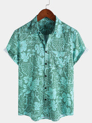 Men's Summer Green Tropical Beach Hawaiian Short Sleeve Shirt