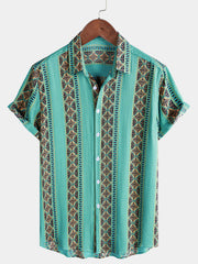 Men’s Retro Cool Lightweight Floral Stripe Button Down Short Sleeve Breathable Summer Shirt